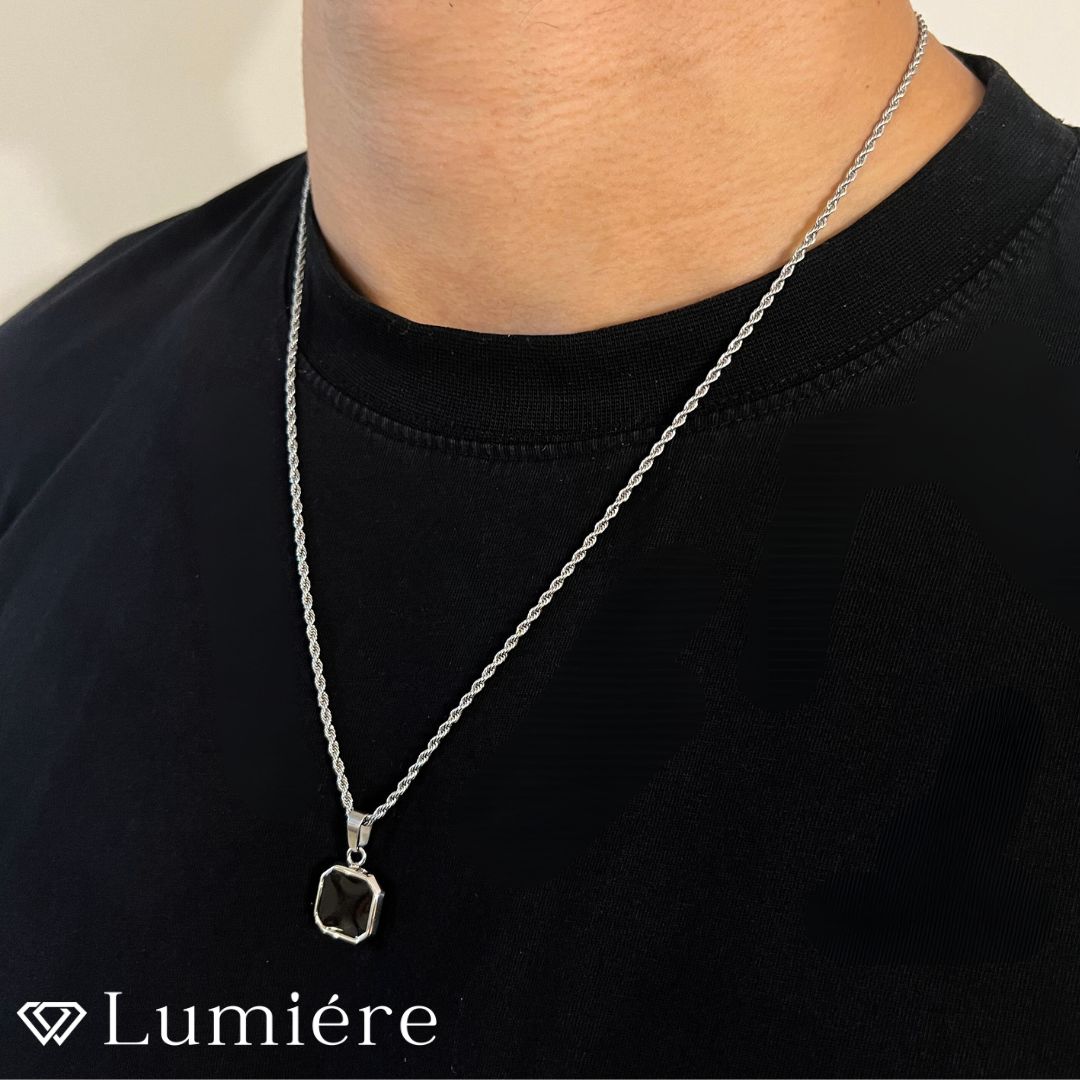 Lumiére שרשרת אבן שחורה לגבר | כסף Lumiére כסף תליון תכשיטים איכותיים לגבר