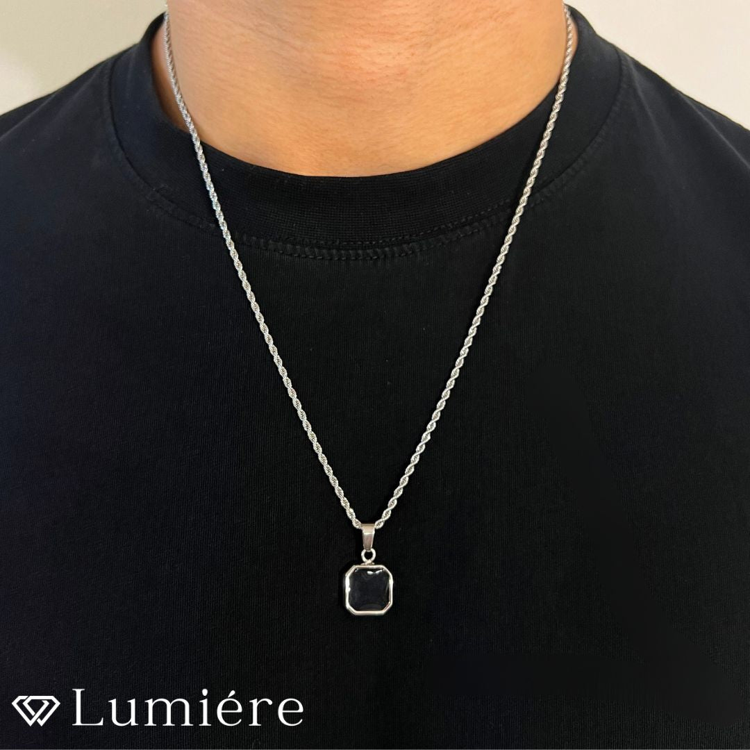 Lumiére שרשרת אבן שחורה לגבר | כסף Lumiére כסף תליון תכשיטים איכותיים לגבר