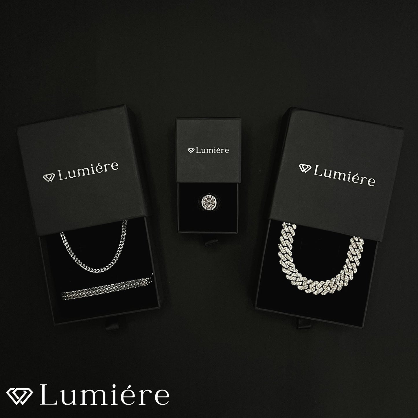 Lumiére שרשרת אבן שחורה לגבר | כסף Lumiére כסף תליון תכשיטים איכותיים לגבר